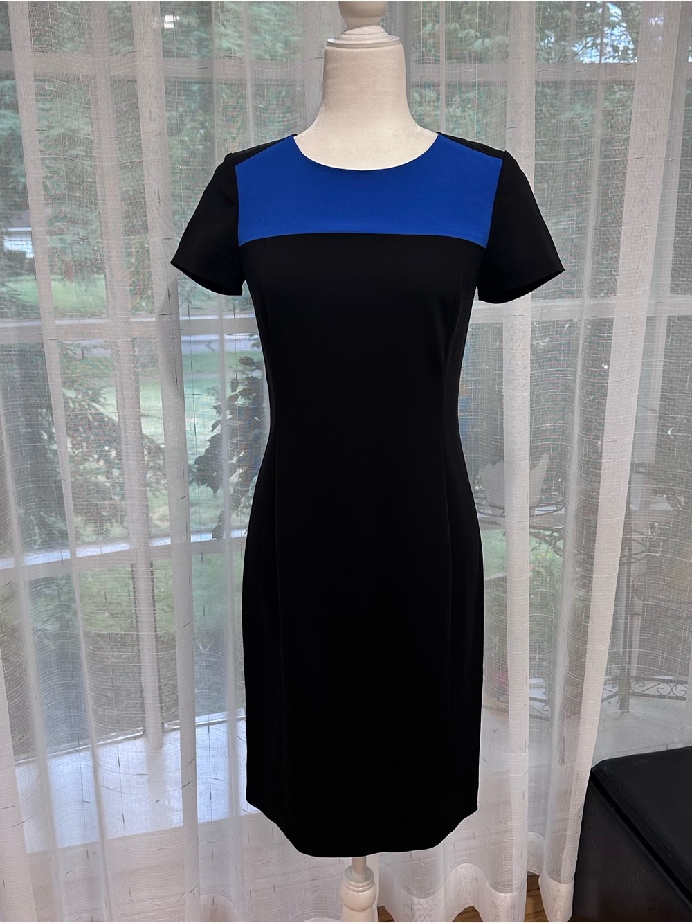 DKNY Women’s Black Midi Dress with Royal Blue Yoke Size 2